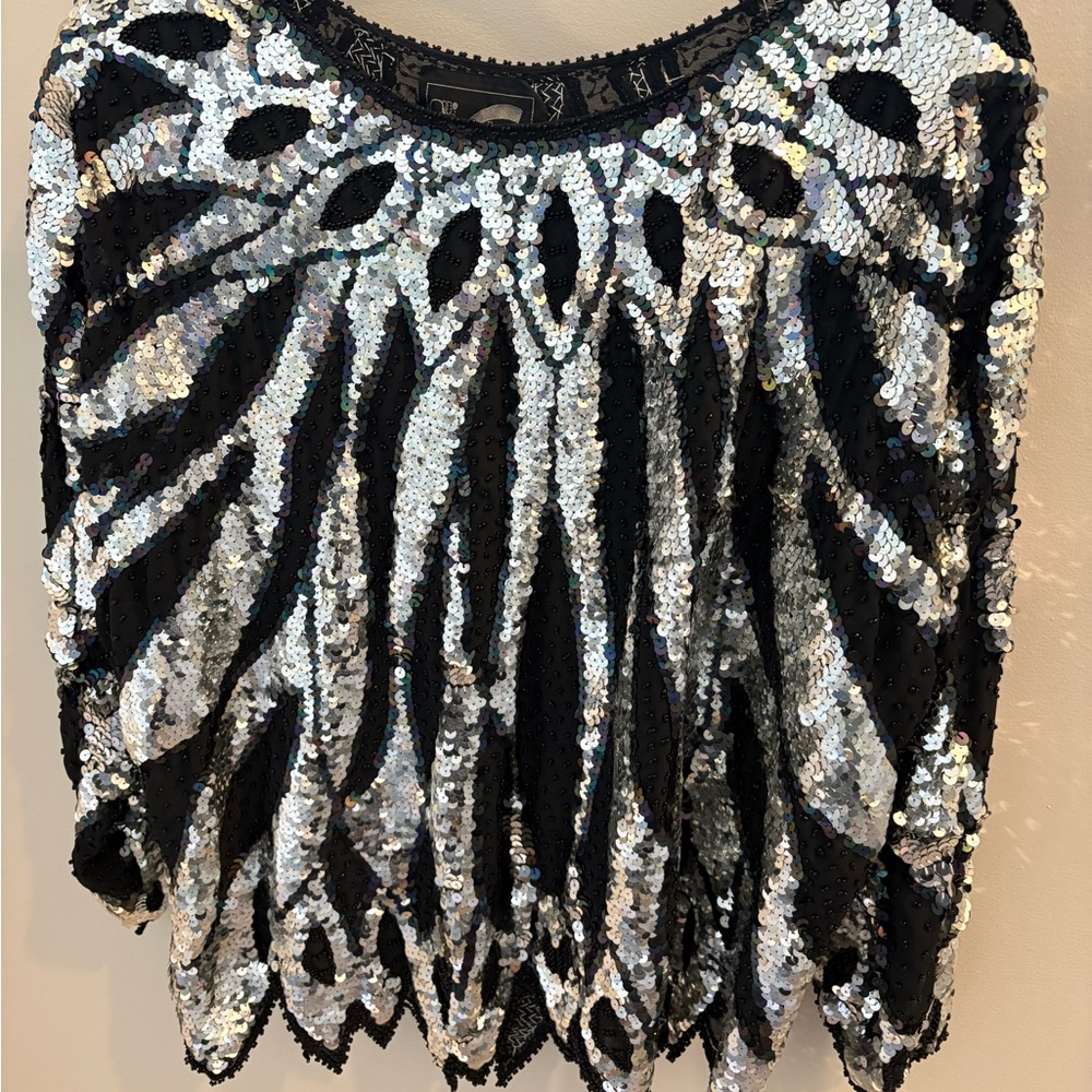 Vintage | Silver Sequin Top Flame Hem